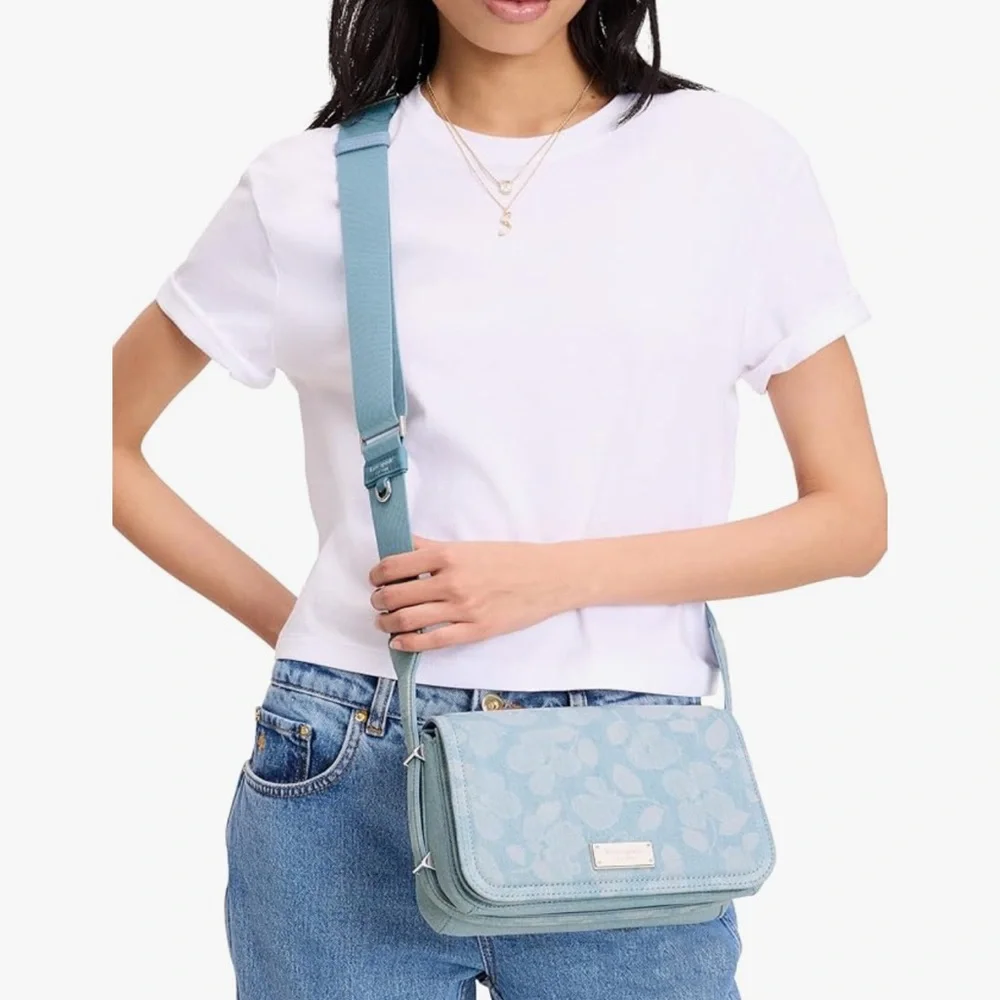 Kate Spade Light Blue Denim Floral Crossbody Bag - New